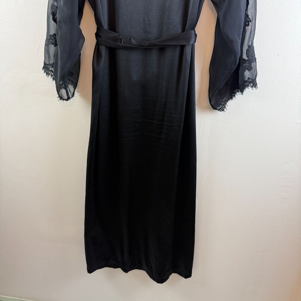 Natori Black Satin & Lace Long Robe - Picture 12 of 15